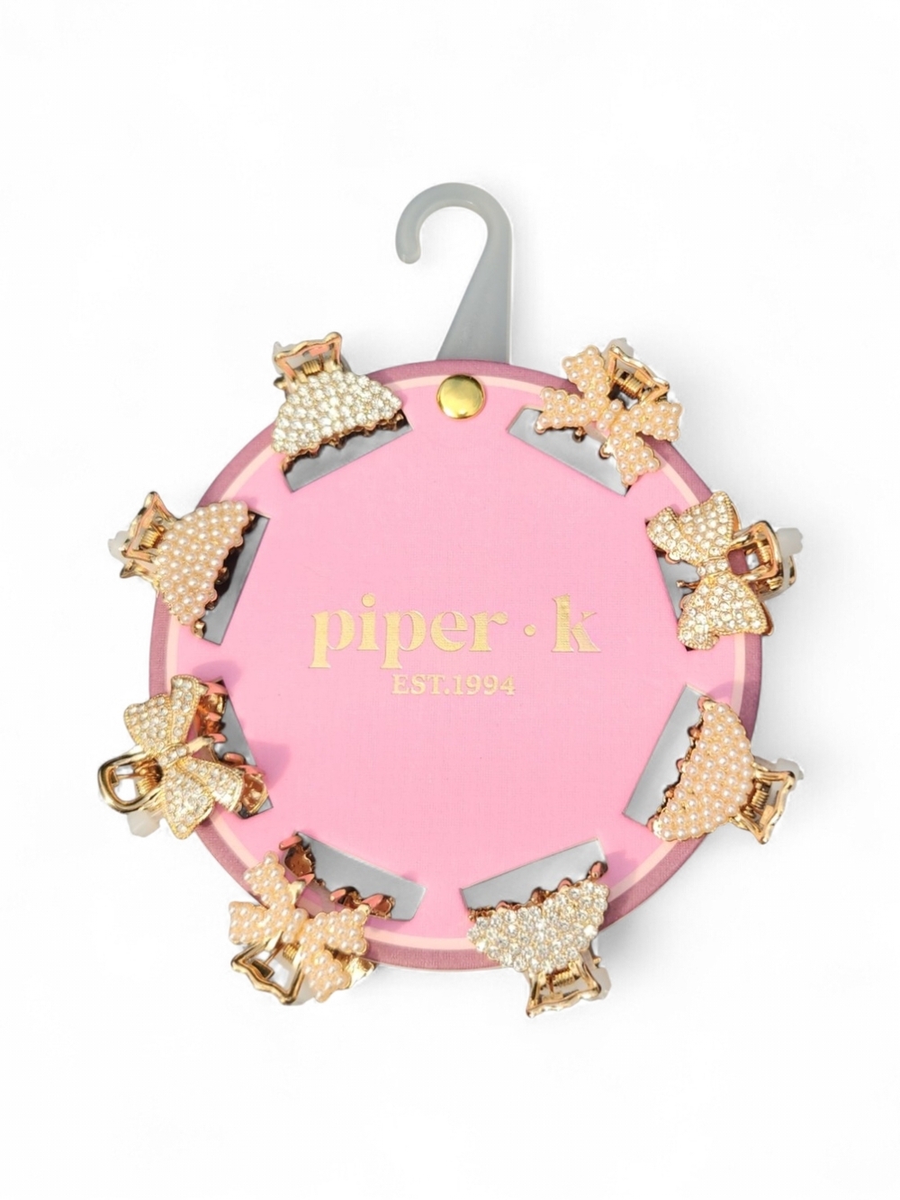 Piper K Crystal & Pearl Bow Mini Hair Clips Gold Toned Set Of 8